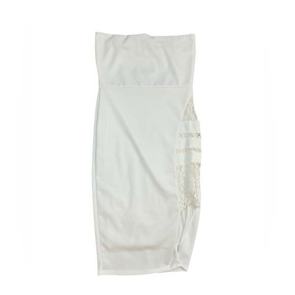 Fashion Nova White Midi Strapless Dress Lace Side Medium - Picture 1 of 2
